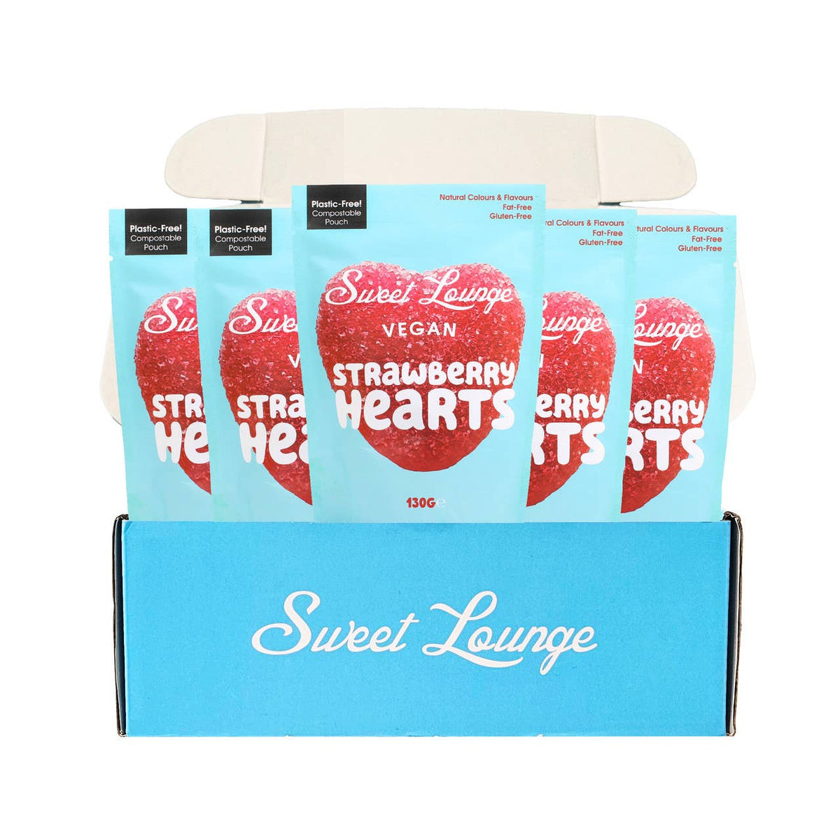 Vegan Fizzy Strawberry Hearts (Plastic-Free) 130g