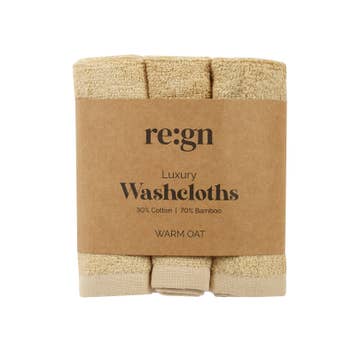Re:gn Luxury Bamboo Face Cloths – Ultra-Soft - 3 Pack - Warm Oat