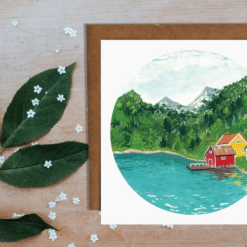 Norway Boathouse Greetings Card