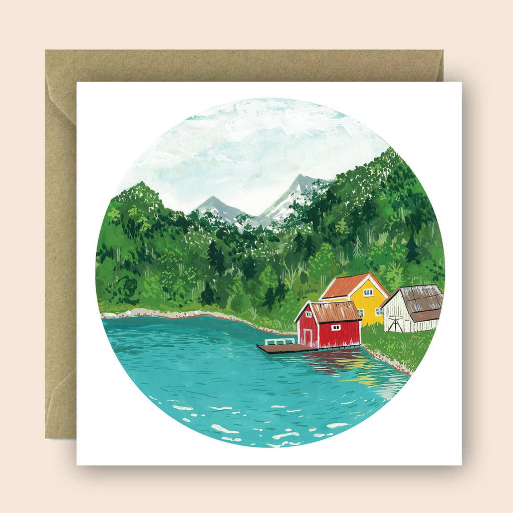 Norway Boathouse Greetings Card