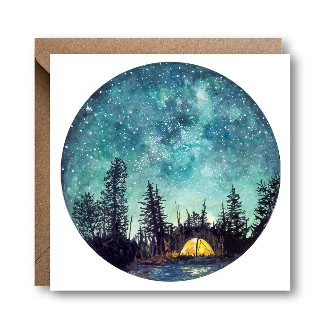 Camping At Night Greetings Card