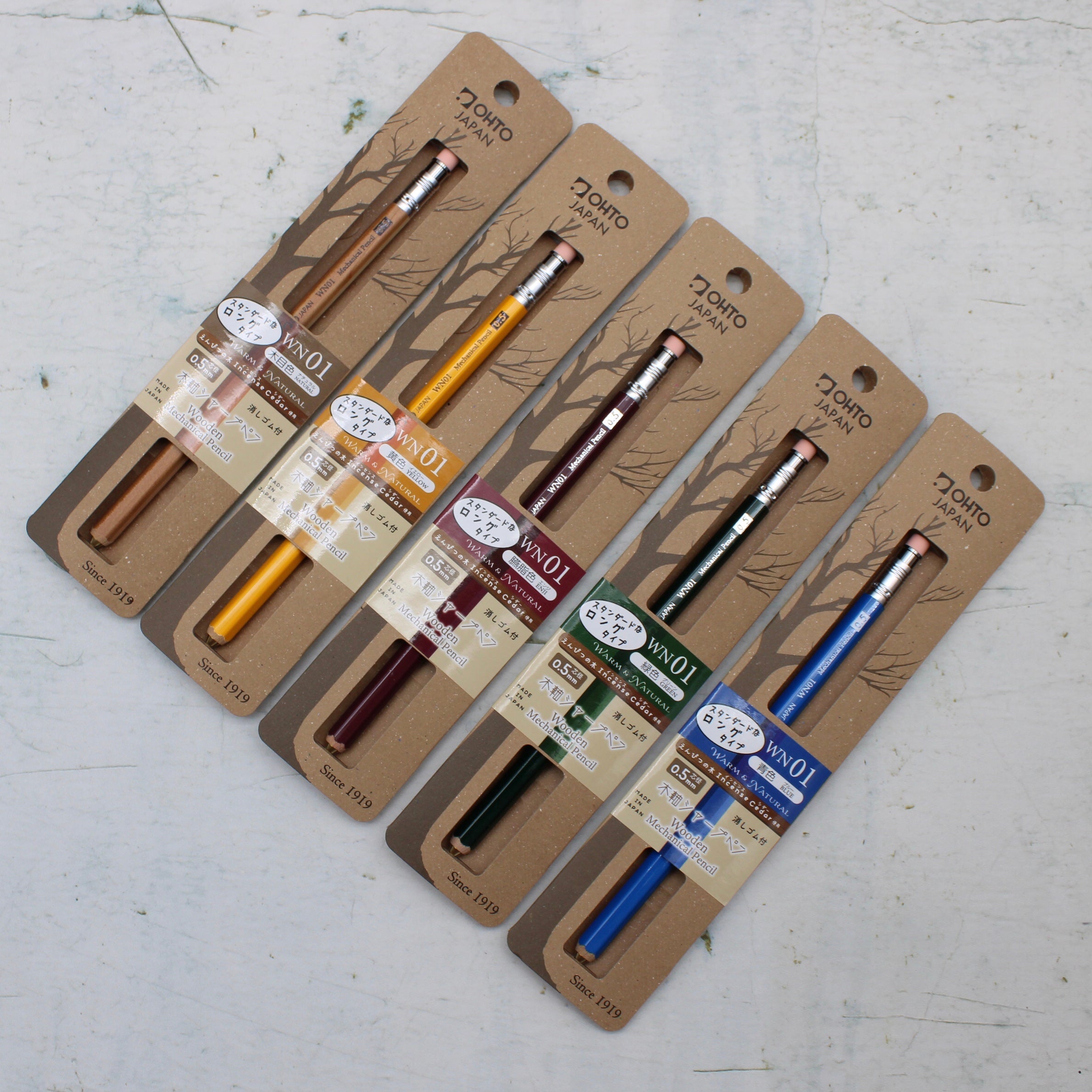 A selection of coloured wooden mechanical pencils from the Pencil Me In stationery shop. 