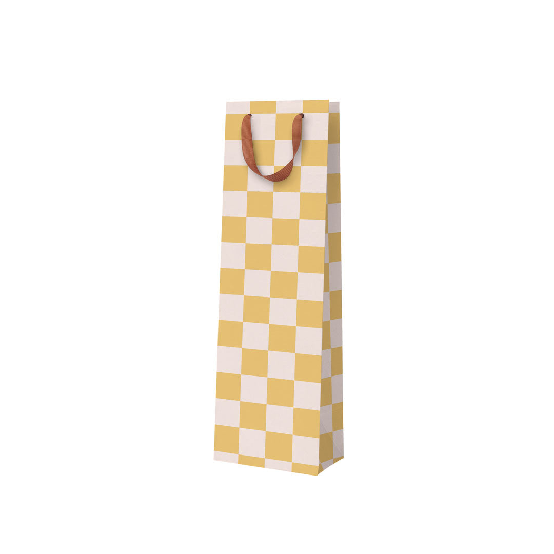 Mustard Checkerboard Bottle Bag
