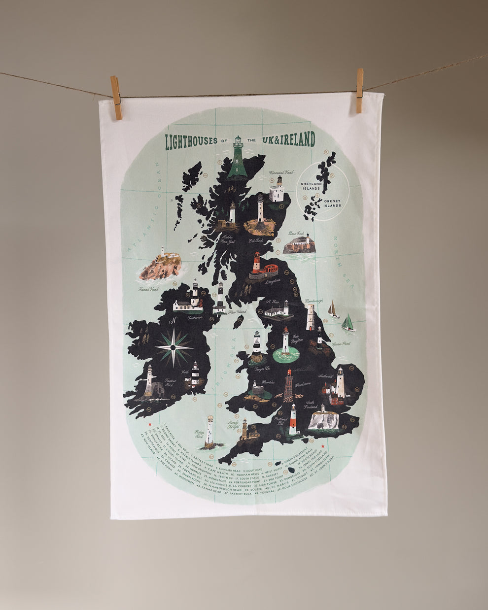Lighthouses of UK & Ireland Tea Towel
