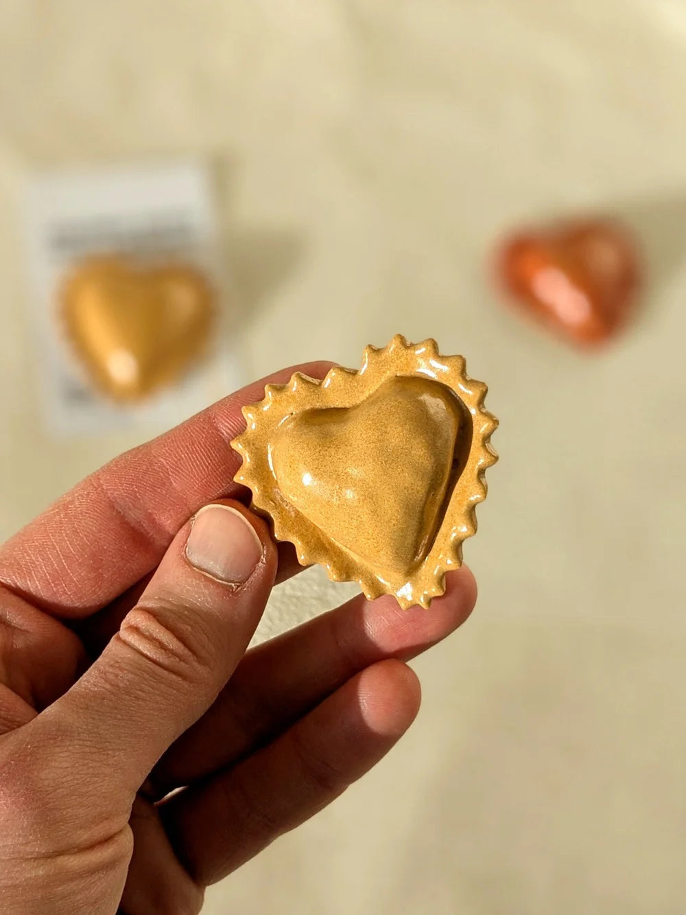 Heart Shaped Ravioli Ceramic Pasta Fridge Magnet in Plain Glaze