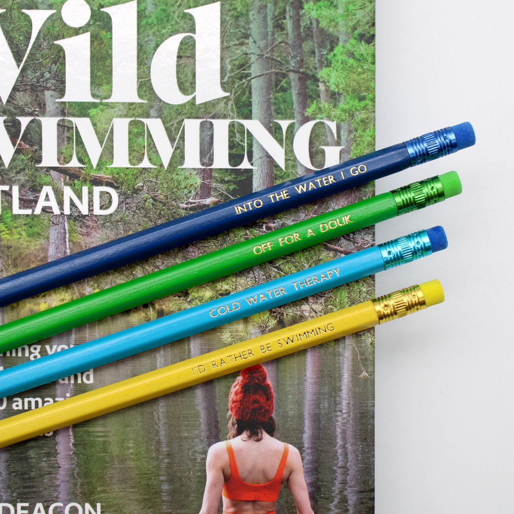 Pencil set with phrases inspired from open water swimming from the Pencil Me In shop.