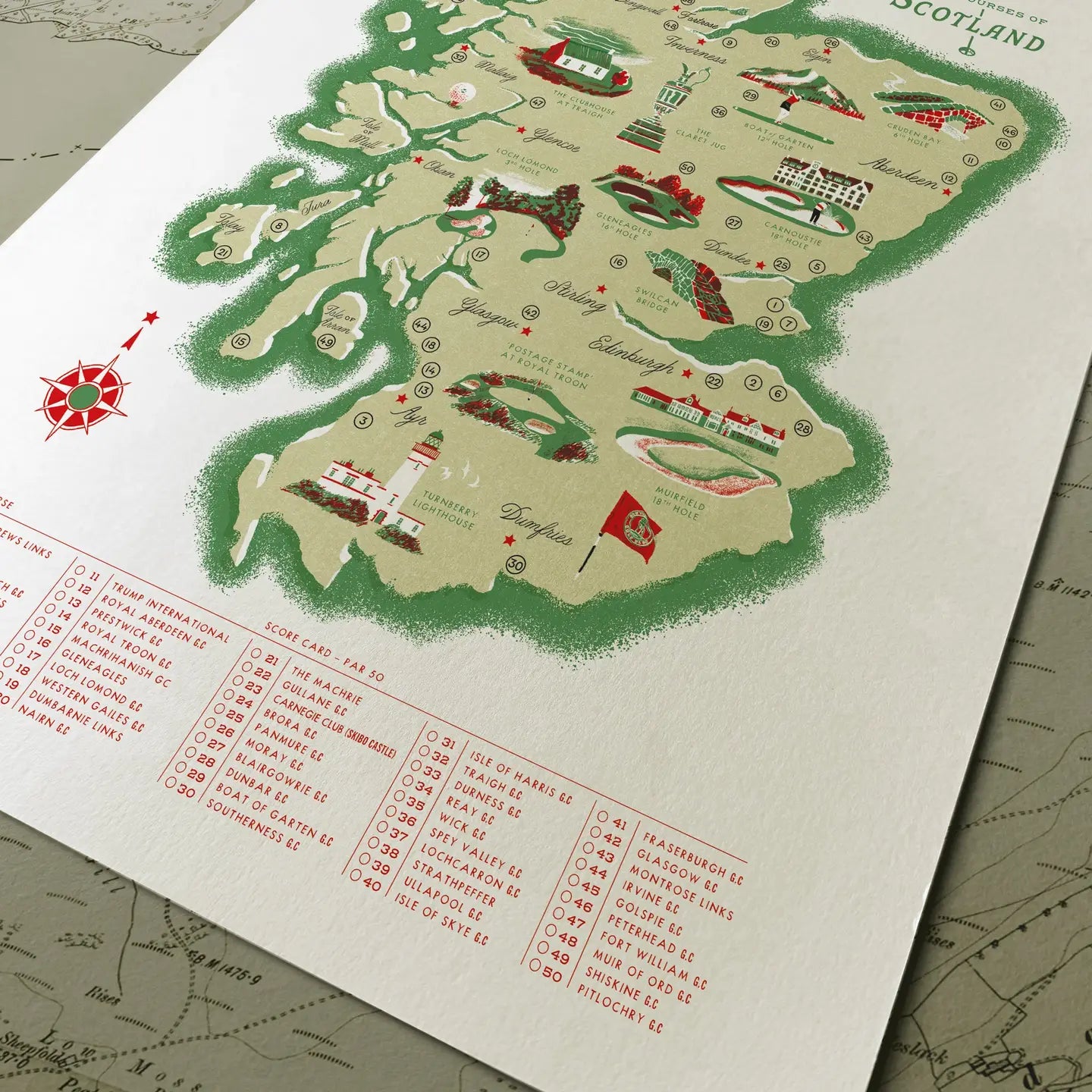 Golf Courses of Scotland A3 Map Checklist