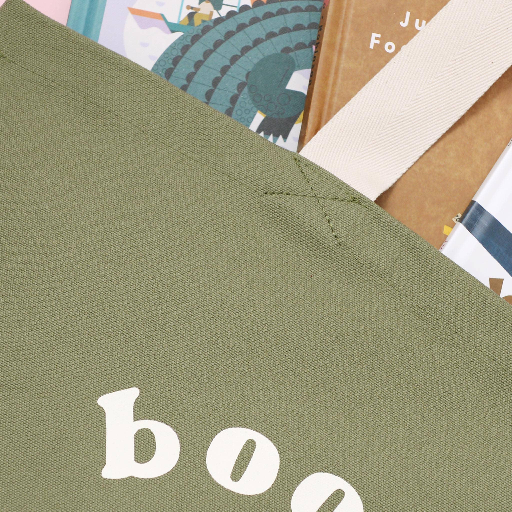 Books & Snacks - Olive Green Canvas Tote Bag