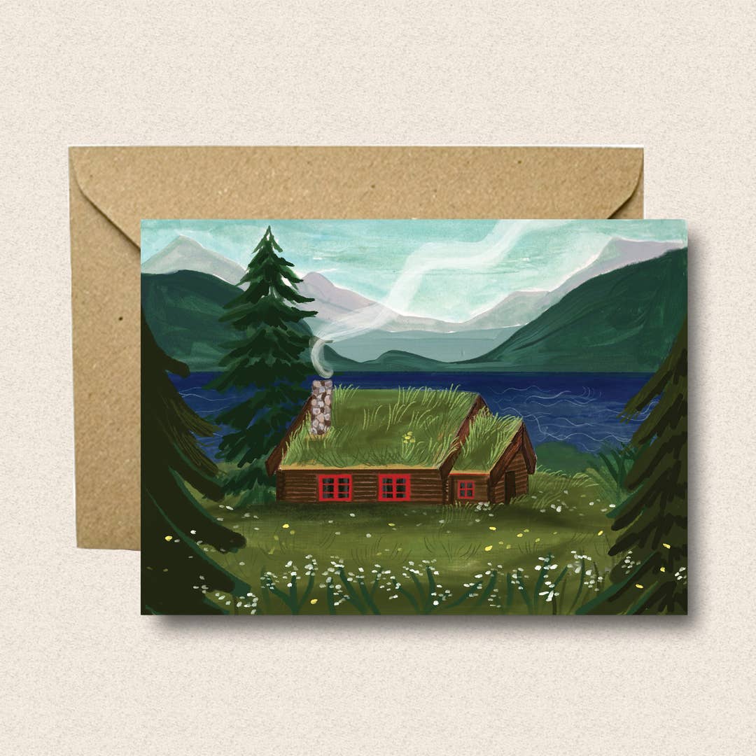 Norwegian Moss Cabin Card