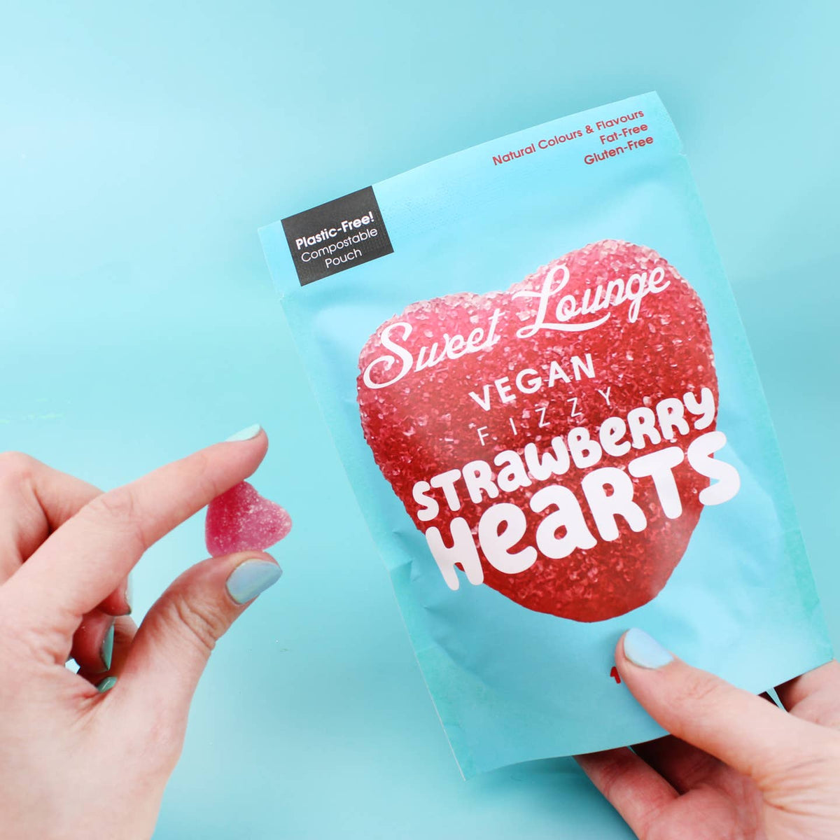 Vegan Fizzy Strawberry Hearts (Plastic-Free) 130g