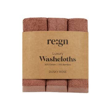 Re:gn Luxury Bamboo Face Cloths – Ultra-Soft - 3 Pack - Dusty Rose