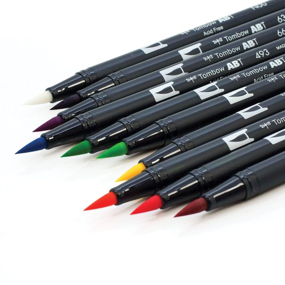 A selection of Tombow pens with a brush nib in a variety of colours from the Pencil Me In stationery shop.